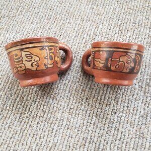 Pre Columbian Pottery El Salvador Polychrome Copador Mayan Glyph Cups